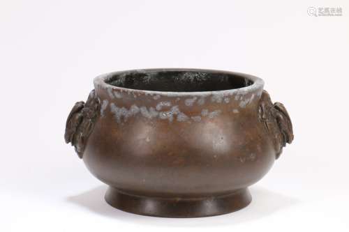 A Chinese Bronze Incense Burner with Double Ears