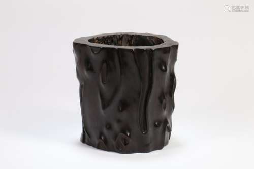 A Chinese Carved Wood Brush Pot