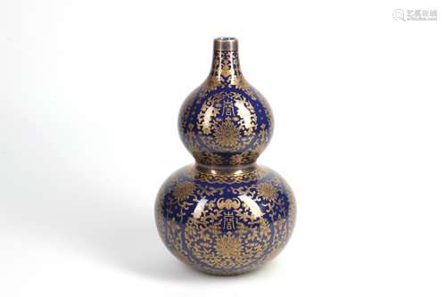 Chinese Blue Glazed Porcelain Double-Gourd Vase