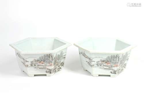 Pair of Chinese Porcelain Flower Planters