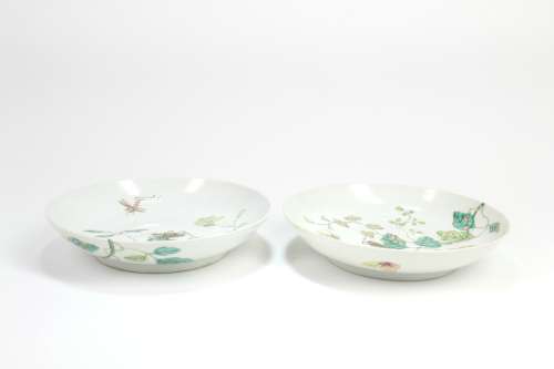 Pair of Chinese Famille-Rose Porcelain Dishes