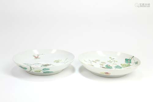 Pair of Chinese Famille-Rose Porcelain Dishes