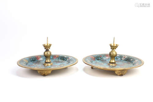 Pair of Chinese Cloisonne Candle Holders