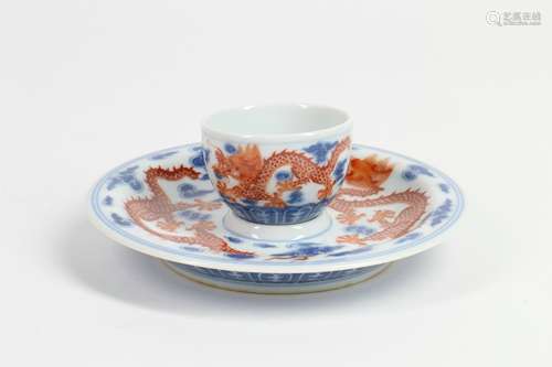 Chinese Blue and White Porcelain Cup and Plate