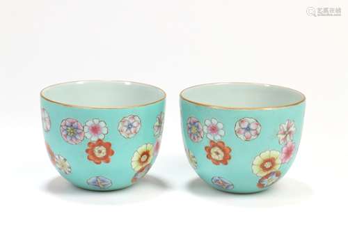 Pair of Chinese Famille-Rose Porcelain Cups