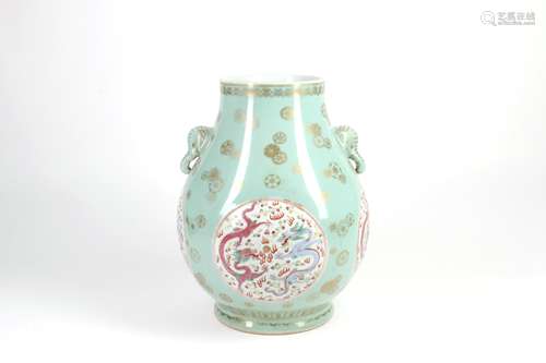 Chinese Famille-Rose Porcelain Jar with Double Ears