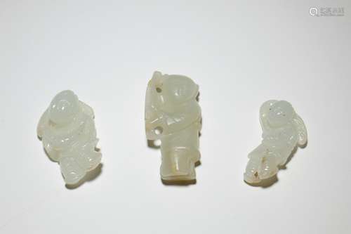 Set of Three Carved Jade Figural Decorations