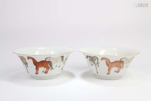 Pair of Chinese Famille-Rose Porcelain Bowls