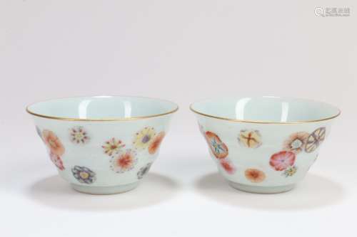 Pair of Chinese Famille-Rose Porcelain Cups