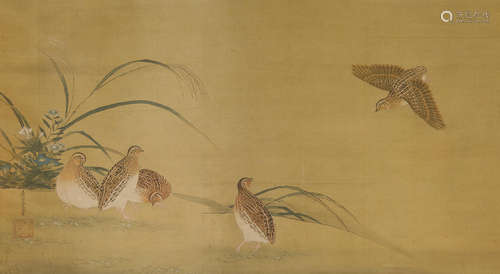 Quail in autumn grasses and flowersEdo period (1615-1868), 18th/19th century After Tosa Mitsuoki (1616-1691)