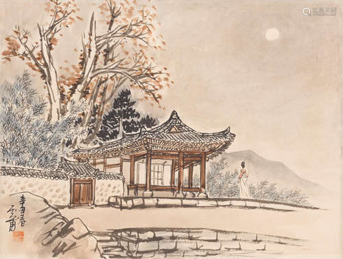 Pavilion in moonlight, dated 1961 Kim Ki-Chang (Unbo, 1913-2001)