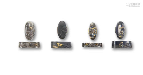 Edo period (1615-1868), 19th century Four pairs of fuchi-gashira