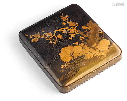 Edo period (1615-1868) or Meiji era (1868-1912), 19th century A lacquer suzuribako (writing box) and tray