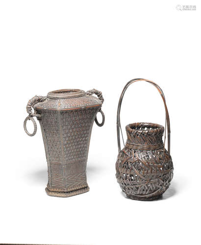 Two bamboo baskets Taisho (1912-1926) or Showa (1926-1989) era, early 20th century Tanabe Chikuunsai I (1877-1937) and unknown artist