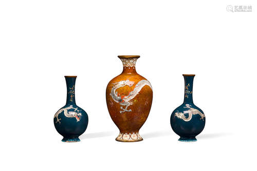 Meiji era (1868-1912), late 19th century A group of three cloisonné-enamel vases