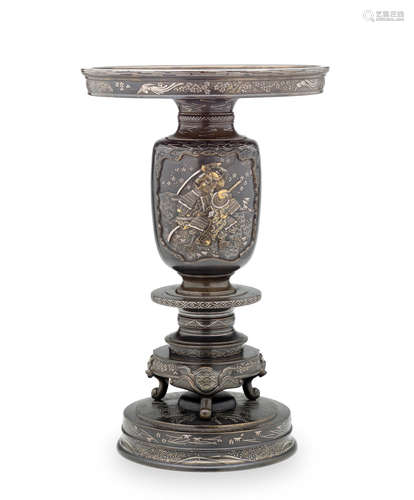 An impressive inlaid bronze usubata (flower vase)Meiji era (1868-1912), late 19th century Hiraishi Atsuchika (active circa 1880)