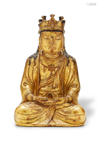 Joseon dynasty (1392-1897), 14th/15th century A gilt chalkstone figure of Gwaneum (Avalokitesvara)