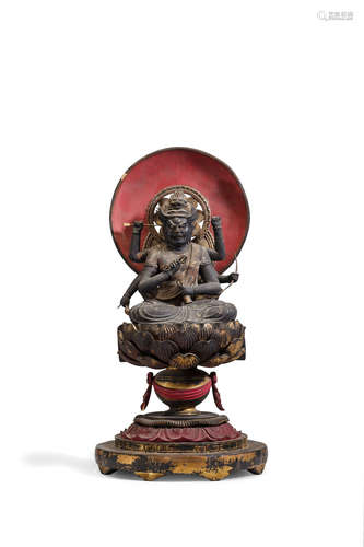 Muromachi (1333-1573) or Momoyama (1573-1615) period, 16th/17th century A seated wood figure of Aizen Myo-o