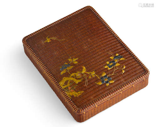 Meiji era (1868-1912), late 19th century A woven rattan and lacquer suzuribako (writing box)