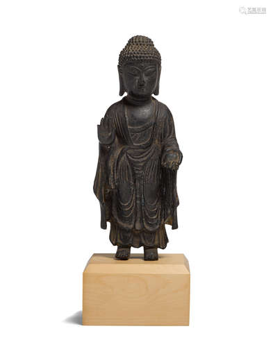 Unified Silla period (668-935), 9th century A bronze figure of standing buddha, probably Yaksa Yeorae