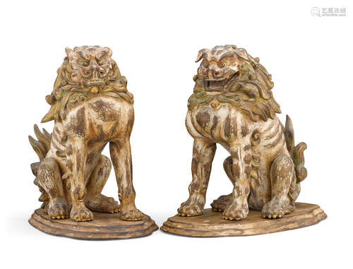 Meiji era (1868-1912), circa 1910 A pair of Koma-Inu (lion dogs)