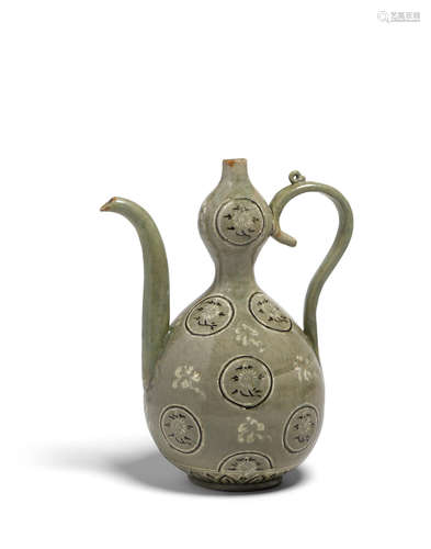 Goryeo dynasty (918-1392), 12th-13th century An inlaid-celadon gourd-shaped stoneware ewer