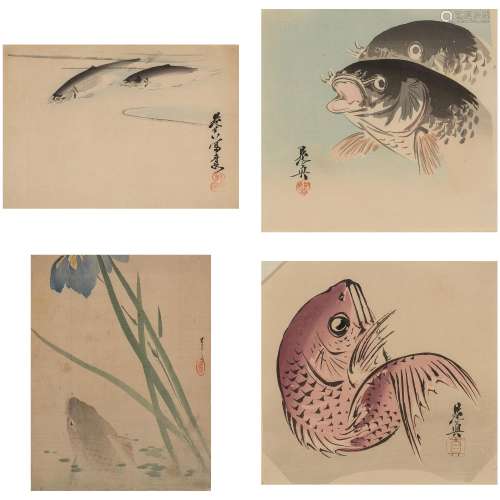 Group of Four Japanese Paintings of Fish