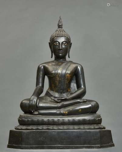 Bouddha Sakyamuni en bronze de style Ayutthaya ass…