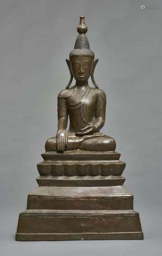 Bouddha Sakyamuni en bronze de style Shan orné de …