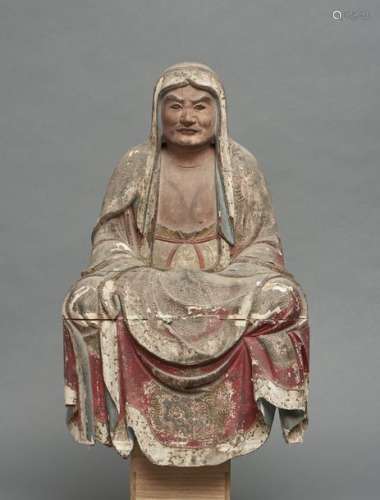 Figurine en bois du patriarche zen Daruma avec des…