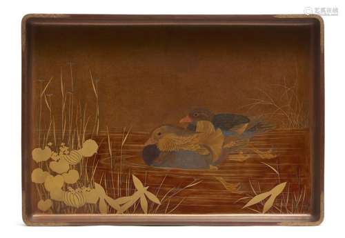 Plateau Hirobuta décoré d'un couple de canards man…