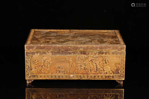 17-19TH CENTURY, A STORY DESIGN GILT BRONZE BOX, QING DYNASTY