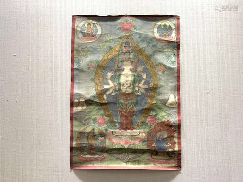 17TH CENTURY, AN TIBETAN GUAN YIN PATTERN TANG KA, QING DYNASTY