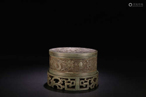 17-19TH CENTURY, A SET OF IMPERIAL DRAGON AND PHOENIX PATTERN SONGHUA STONE INKSTONE, QING DYNASTY