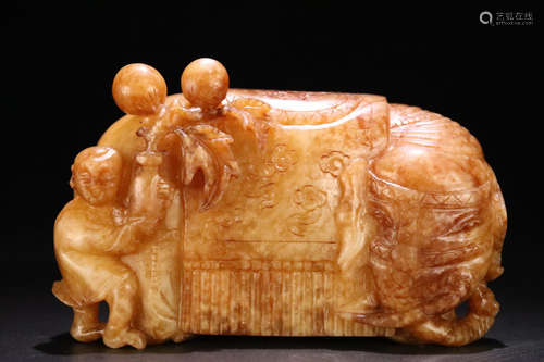 17-19TH CENTURY, A STORY DESIGN HETIAN JADE ORNAMENT, QING DYNASTY