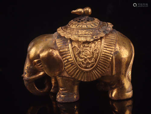 A GILT BRONZE ELEPHANT DESIGN BURNER