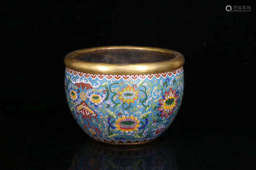 17-19TH CENTURY, AN OLD  FLORAL PATTERN CLOISONNE POT, QING DYNASTY