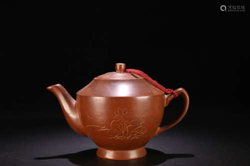 1912-1949, A FLORAL PATTERN PURPLE CLAY TEAPOT, THE REPUBLIC OF CHINA