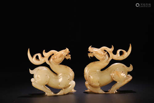 202BC-220AD, A PAIR OF HORSE DESIGN ANCIENT JADE ORNAMENT, HAN DYNASTY