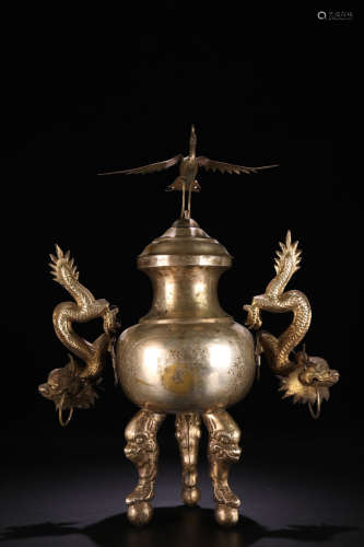 1912-1949, A DOUBLE-EAR BRONZE SILVER CENSER, THE REPUBLIC OF CHINA