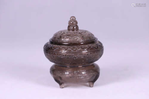 18-19TH CENTURY, A FLORAL PATTERN BROWN CRYSTAL CENSER, LATE QING DYNASTY