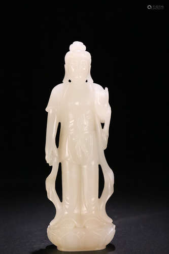 18-19TH CENTURY, A GUAN YIN DESIGN HETIAN JADE ORNAMENT, LATE QING DYNASTY