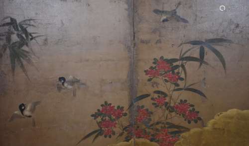 A pair of Japanese 6 panel birds and flower screens