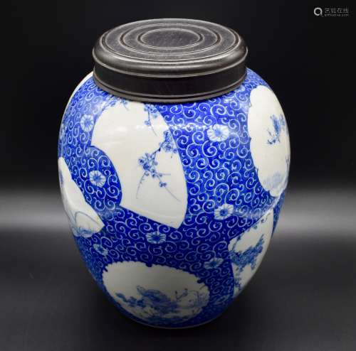 A Japanese Seto ware blue and white flowers of the four season ginger jar