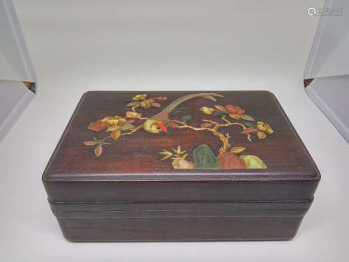 鑲貝殼花鳥紅木飾盒