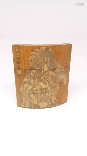 竹雕和合二仙盒