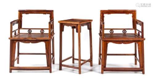 A Pair of Hardwood Low-Back Armchairs, Meiguiyi,and a