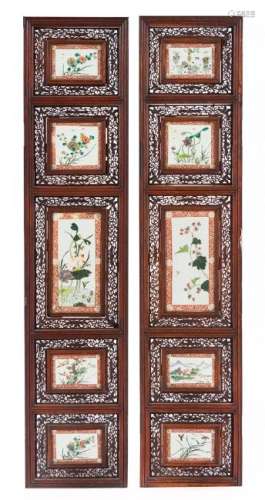 Two Famille Verte Porcelain Inset Hardwood Panels