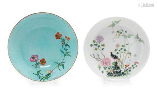 * Two Famille Rose Porcelain Plates Diameter of larger