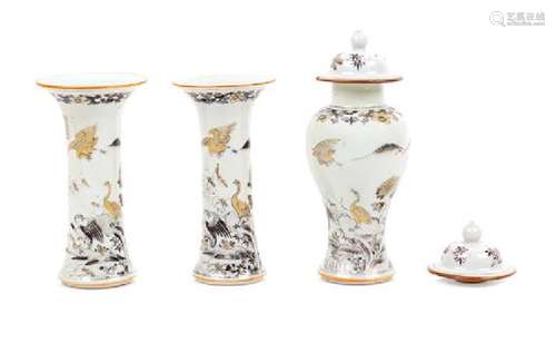 * Three Chinese Export Grisalle Painted Porcelain Vases